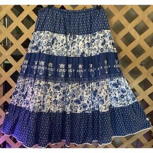 NWT LAUREN RALPH LAUREN Vintage Multi Tiered Provence Blue Midi Skirt 2X